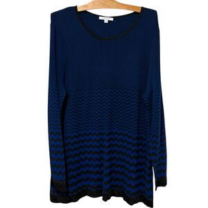 Foxcroft | Sweater Long Sleeve Pullover Button Back Black Blue- Size XL